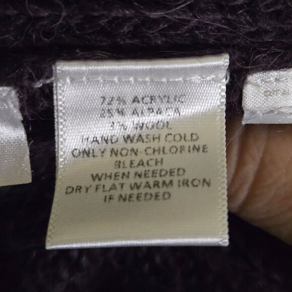 Loft Alpaca Blend Deep Plum Shawl Collar V Neck Pullover Sweater Size M - Picture 4 of 4